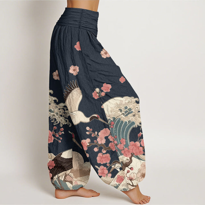 Pantalones bombachos de cintura elástica para mujer con estampado de piedras de Buddha Stones , flores de melocotón y océano. - image 7