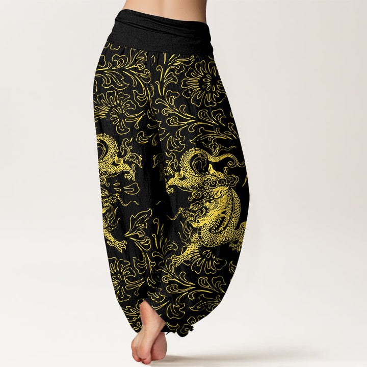 Pantalón tipo harem de mujer con cintura elástica, estampado floral de dragón y Buddha Stones, de algodón puro. - image 9