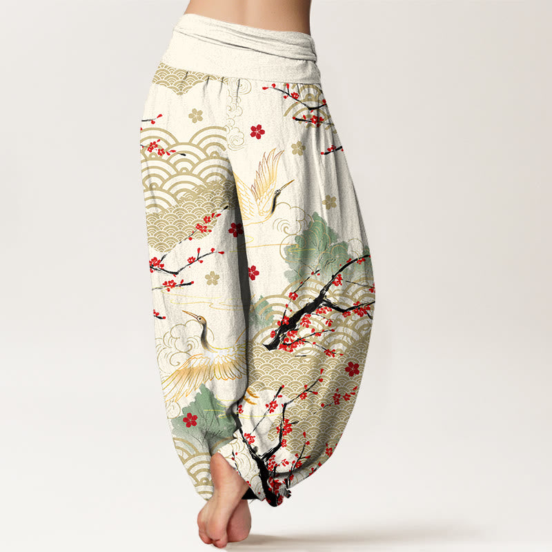 Pantalones bombachos de algodón con cintura elástica para mujer, estampado de Buddha Stones, grullas, nubes auspiciosas y flores. - image 9