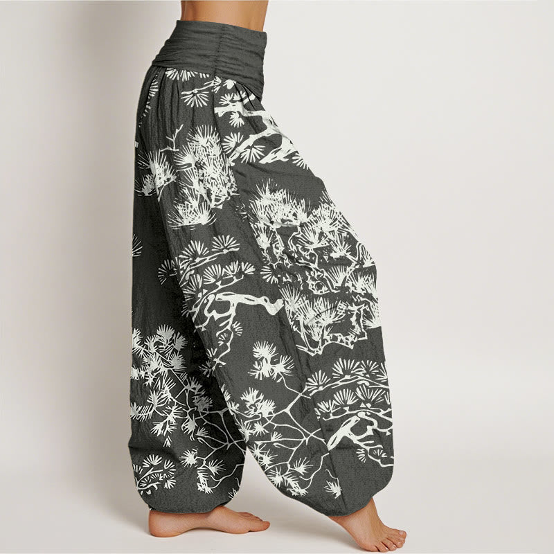 Pantalones bombachos de cintura elástica para mujer con estampado de ramas de pino y piedras de Buddha Stones, de algodón puro. - image 2