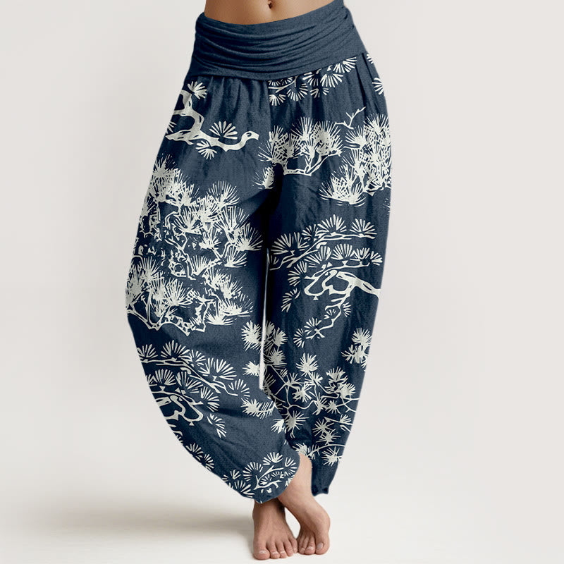 Pantalones bombachos de cintura elástica para mujer con estampado de ramas de pino y piedras de Buddha Stones, de algodón puro. - Azul acero - US16，UK/AU20，EU48 (3XL) - image 5