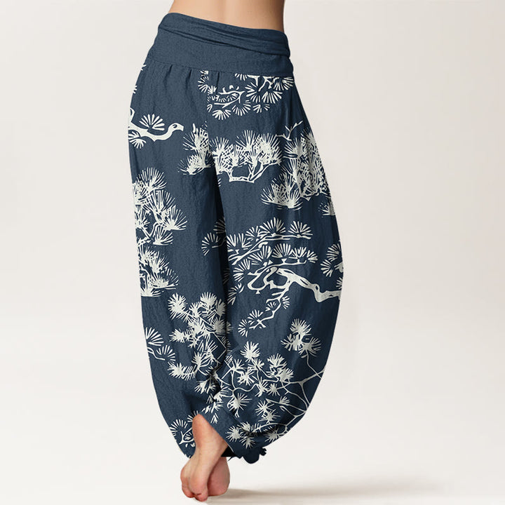 Pantalones bombachos de cintura elástica para mujer con estampado de ramas de pino y piedras de Buddha Stones, de algodón puro. - image 6