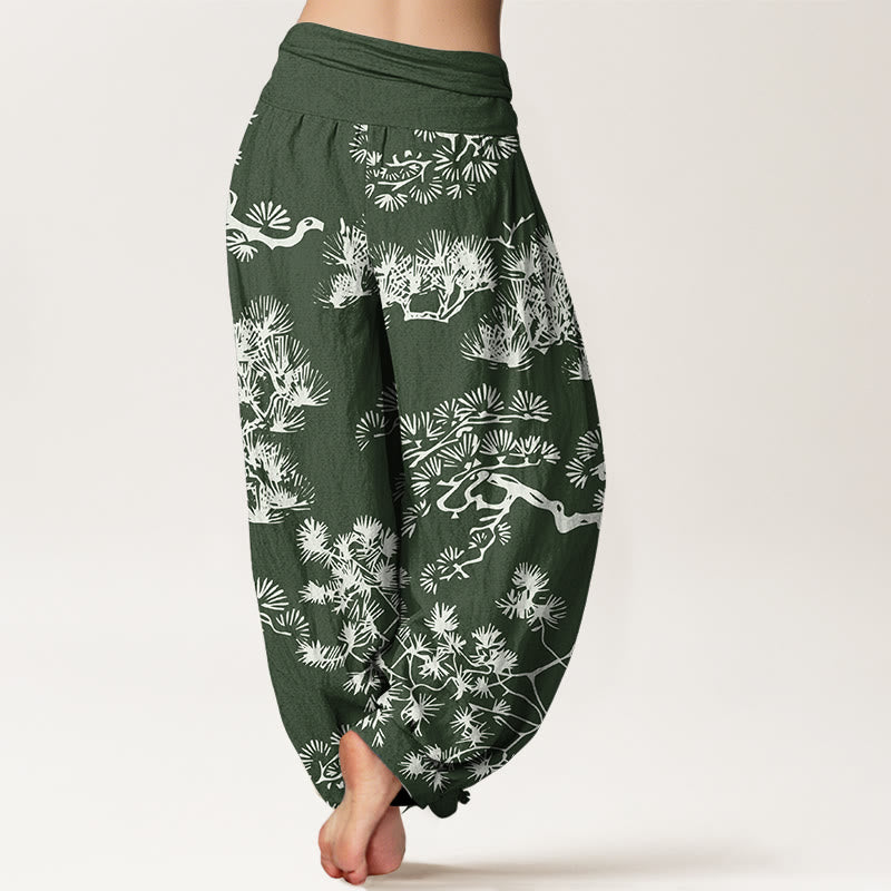 Pantalones bombachos de cintura elástica para mujer con estampado de ramas de pino y piedras de Buddha Stones, de algodón puro. - image 9