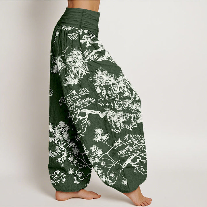 Pantalones bombachos de cintura elástica para mujer con estampado de ramas de pino y piedras de Buddha Stones, de algodón puro. - image 10