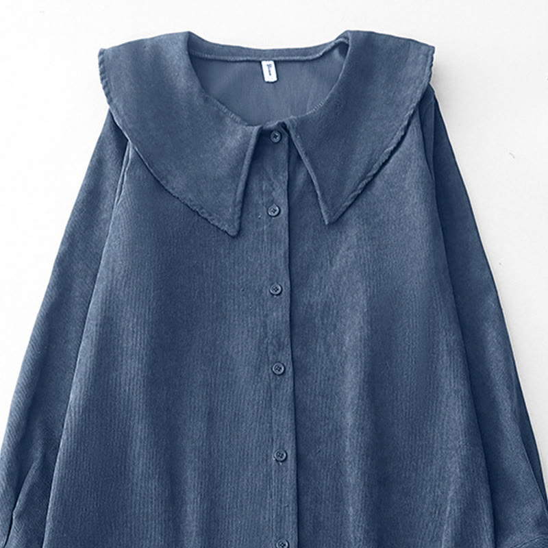 Vestido midi de pana de manga larga con botones lisos y bolsillos, con estampado de Buddha Stones Fall - image 2