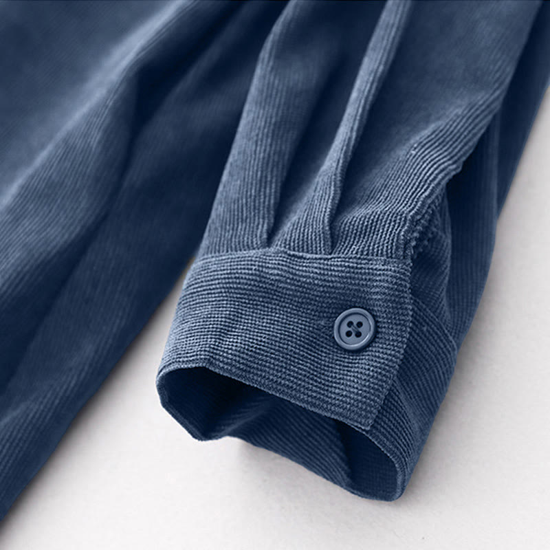 Vestido midi de pana de manga larga con botones lisos y bolsillos, con estampado de Buddha Stones Fall - image 9