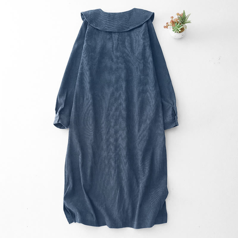 Vestido midi de pana de manga larga con botones lisos y bolsillos, con estampado de Buddha Stones Fall - image 1