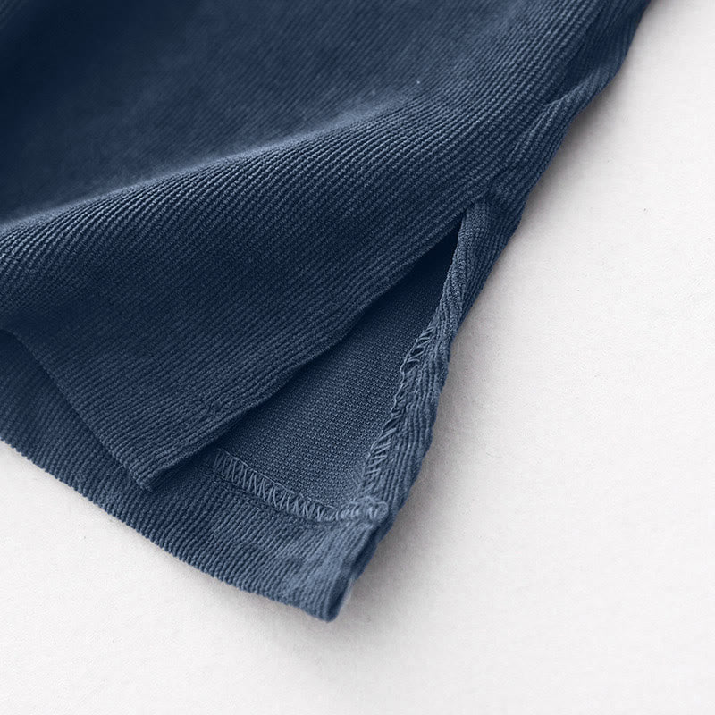 Vestido midi de pana de manga larga con botones lisos y bolsillos, con estampado de Buddha Stones Fall - image 11