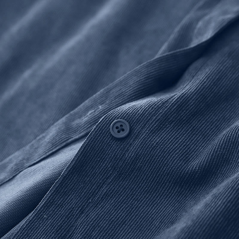 Vestido midi de pana de manga larga con botones lisos y bolsillos, con estampado de Buddha Stones Fall - image 7