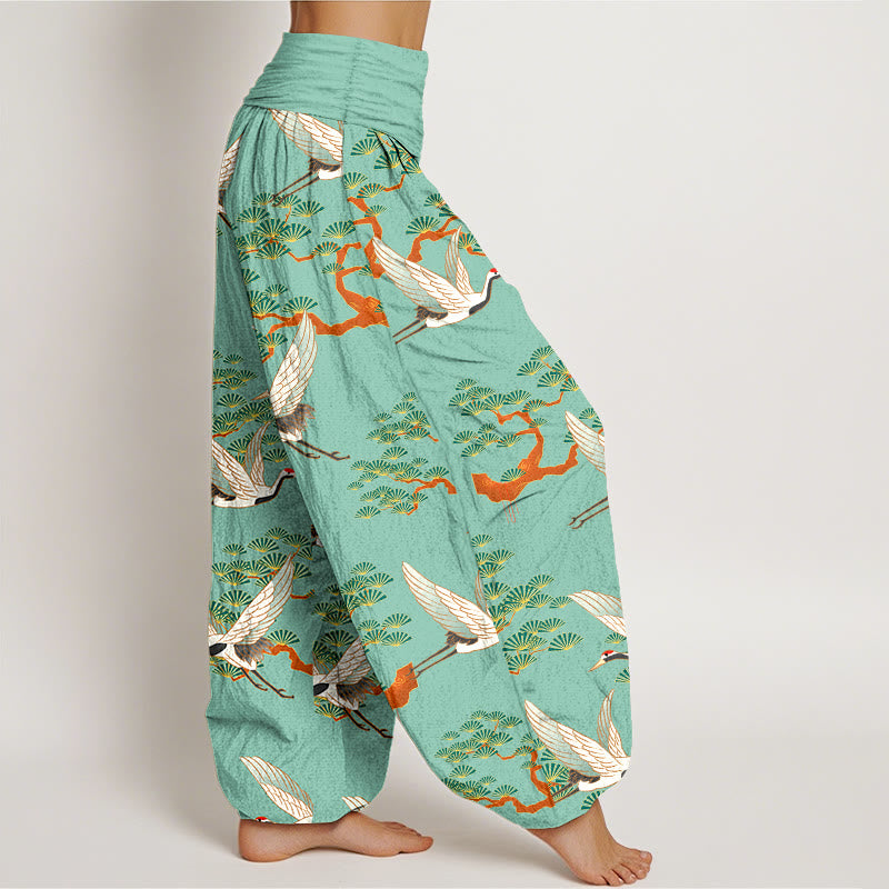 Pantalón tipo harem de cintura elástica para mujer, de algodón puro, con estampado de Buddha Stones, pinos y grullas. - image 7