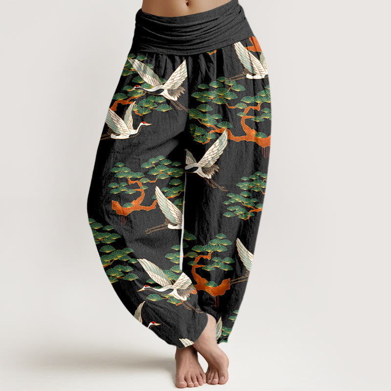 Pantalón tipo harem de cintura elástica para mujer, de algodón puro, con estampado de Buddha Stones, pinos y grullas. - image 9