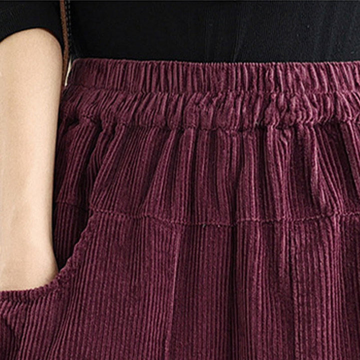 Pantalones de pana de pierna ancha con diseño de cordón ajustable y bolsillos, de color liso para mujer, de Buddha Stones. - image 6