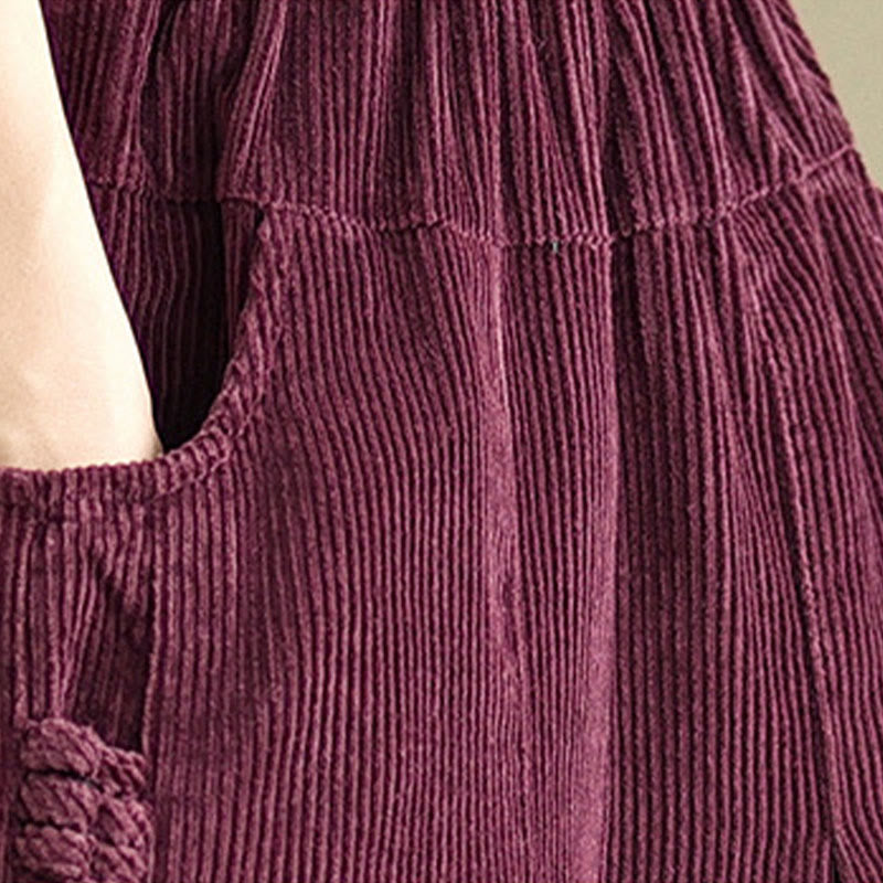 Pantalones de pana de pierna ancha con diseño de cordón ajustable y bolsillos, de color liso para mujer, de Buddha Stones. - image 7