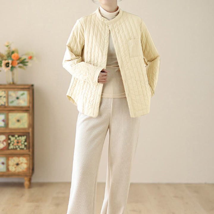 Chaqueta térmica de algodón de manga larga con cuello alto y diseño sencillo para mujer de Buddha Stones , con bolsillo. - image 10