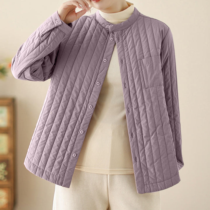 Chaqueta térmica de algodón de manga larga con cuello alto y diseño sencillo para mujer de Buddha Stones , con bolsillo. - image 2