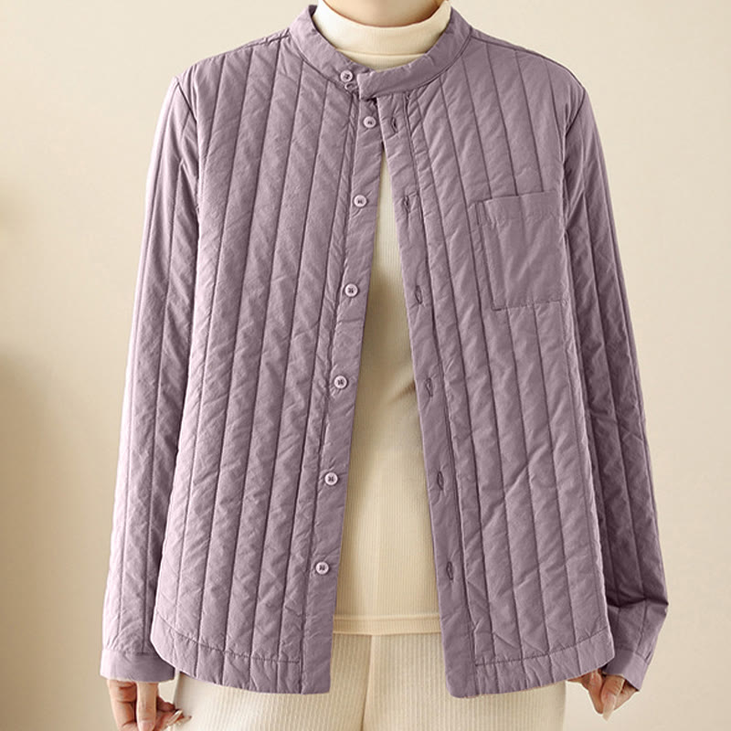 Chaqueta térmica de algodón de manga larga con cuello alto y diseño sencillo para mujer de Buddha Stones , con bolsillo. - image 1