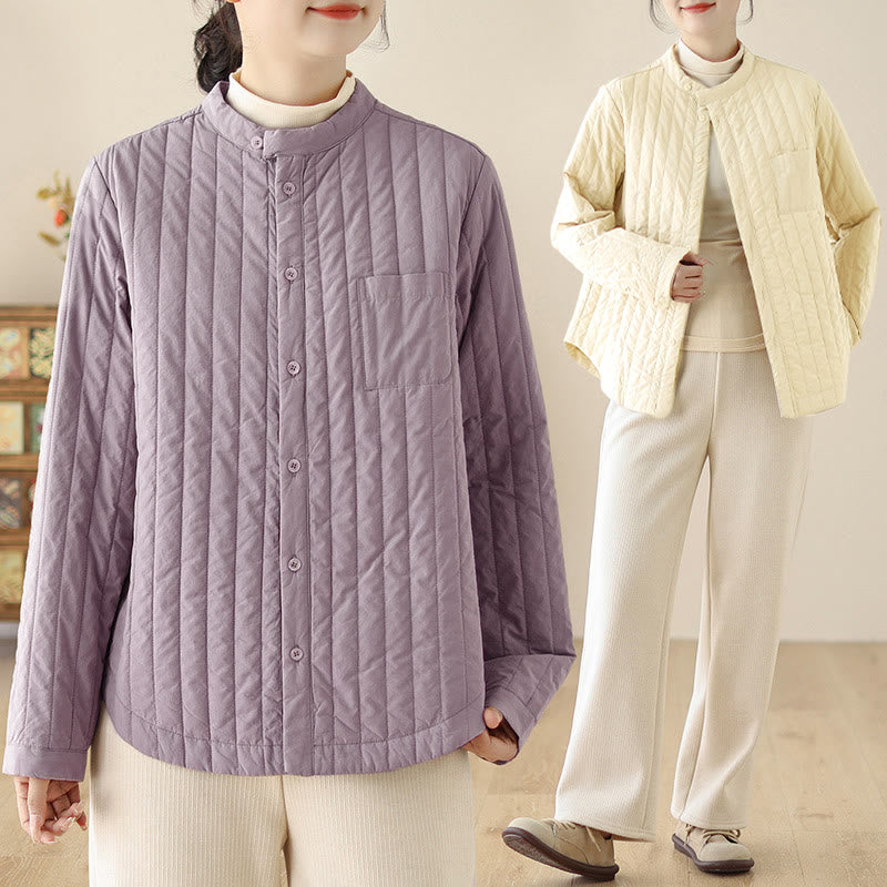 Chaqueta térmica de algodón de manga larga con cuello alto y diseño sencillo para mujer de Buddha Stones , con bolsillo. - image 17