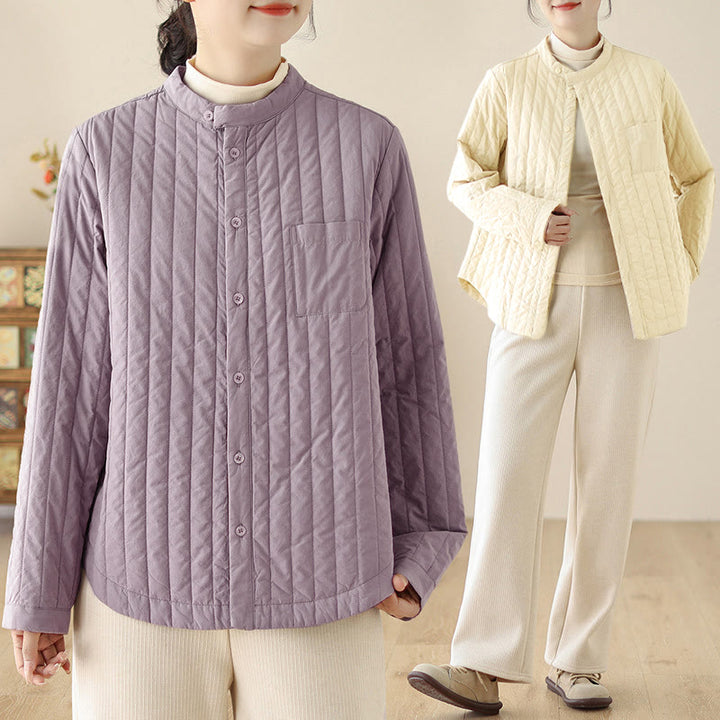 Chaqueta térmica de algodón de manga larga con cuello alto y diseño sencillo para mujer de Buddha Stones , con bolsillo. - image 17