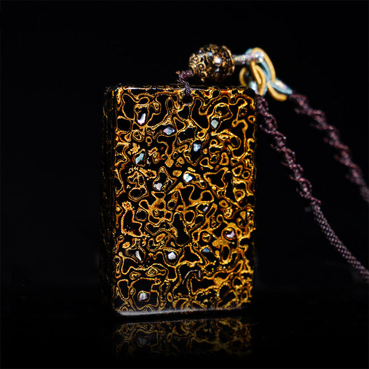 Collar con colgante de protección de sándalo, lacado artesanalmente con Buddha Stones - Negro (Tamaño del colgante: 4*6*1 cm) - image 12