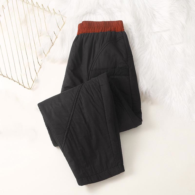 Pantalones tipo harem de invierno para mujer, lisos, con cintura elástica, gruesos, con bolsillos , de Buddha Stones. - image 4