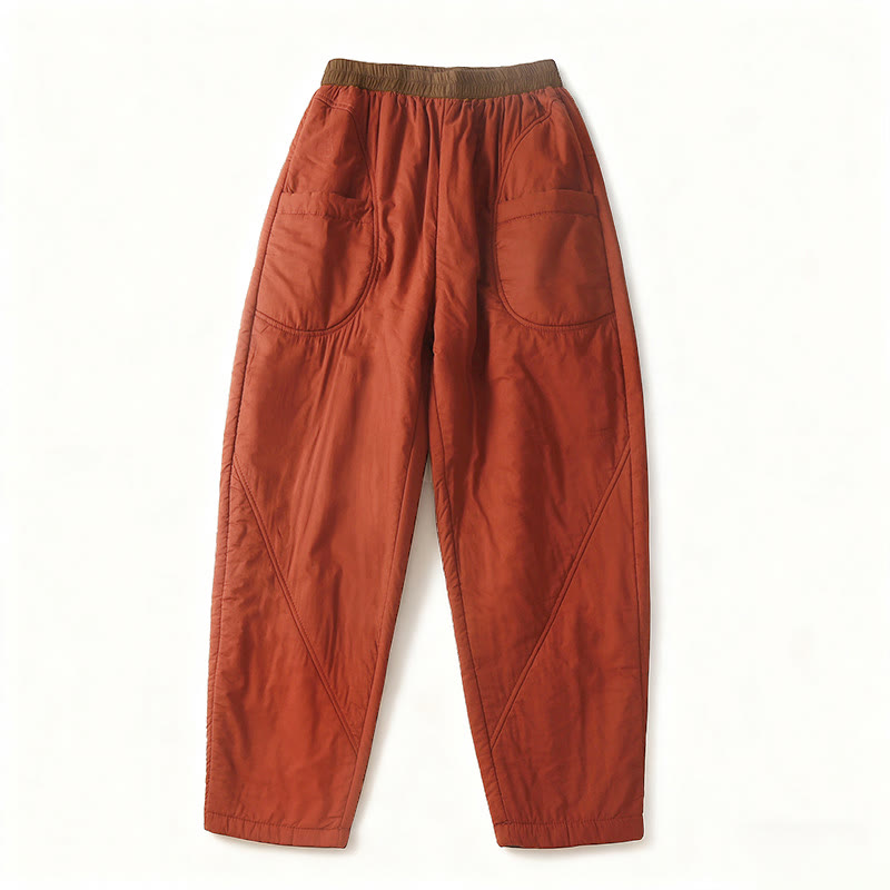 Pantalones tipo harem de invierno para mujer, lisos, con cintura elástica, gruesos, con bolsillos , de Buddha Stones. - image 13