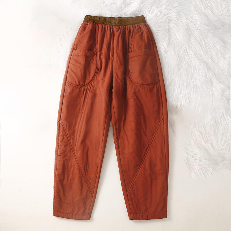 Pantalones tipo harem de invierno para mujer, lisos, con cintura elástica, gruesos, con bolsillos , de Buddha Stones. - Rojo anaranjado - US8-10，UK/AU12-14，EU40-42 (2XL) - image 5