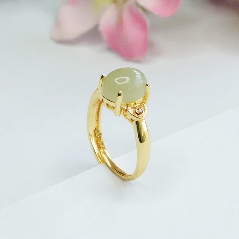 Anillo abierto de cobre con forma de corazón y jade hetiano natural con Buddha Stones - image 10