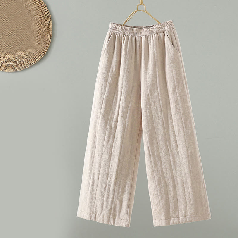 Pantalones térmicos de pierna ancha hasta el tobillo para mujer, con estampado de Buddha Stones, acolchados, de algodón jacquard y con bolsillos. - Blanco antiguo - US8-10，UK/AU12-14，EU40-42 (2XL) - image 10