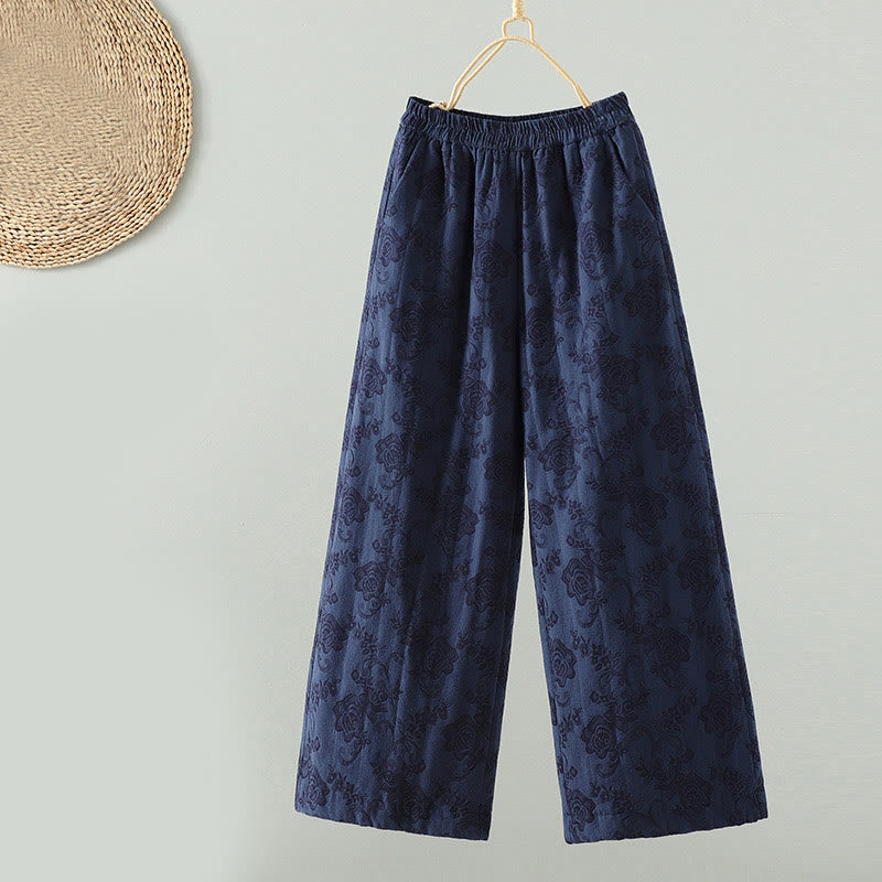 Pantalones térmicos de pierna ancha hasta el tobillo para mujer, con estampado de Buddha Stones, acolchados, de algodón jacquard y con bolsillos. - Azul medianoche - US8-10，UK/AU12-14，EU40-42 (2XL) - image 0