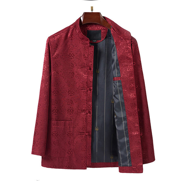 Chaqueta de traje Tang para hombre, de manga larga, cuello alto, con bordado de Buddha Stones y bolsillos. - image 2