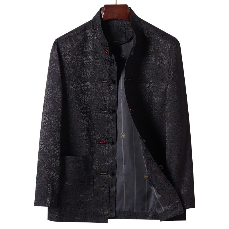Chaqueta de traje Tang para hombre, de manga larga, cuello alto, con bordado de Buddha Stones y bolsillos. - Negro - US/UK/AU44, EU54 (4XL) - image 11
