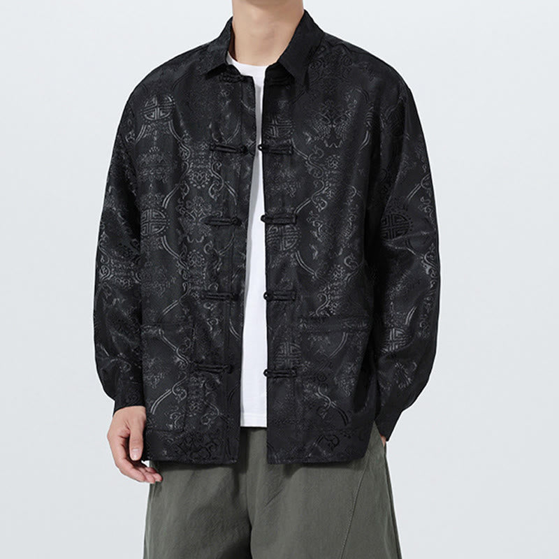 Traje Tang para hombre, chaqueta de manga larga con solapa jacquard de primavera con estampado de Buddha Stones de rana y bolsillos. - image 13
