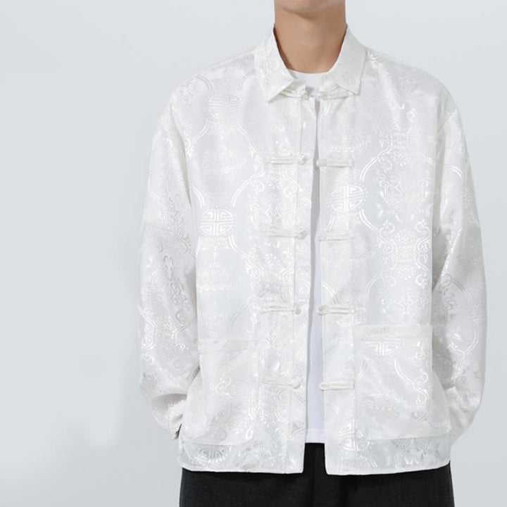 Traje Tang para hombre, chaqueta de manga larga con solapa jacquard de primavera con estampado de Buddha Stones de rana y bolsillos. - Nieve - US/UK/AU46, EU56 (5XL) - image 19