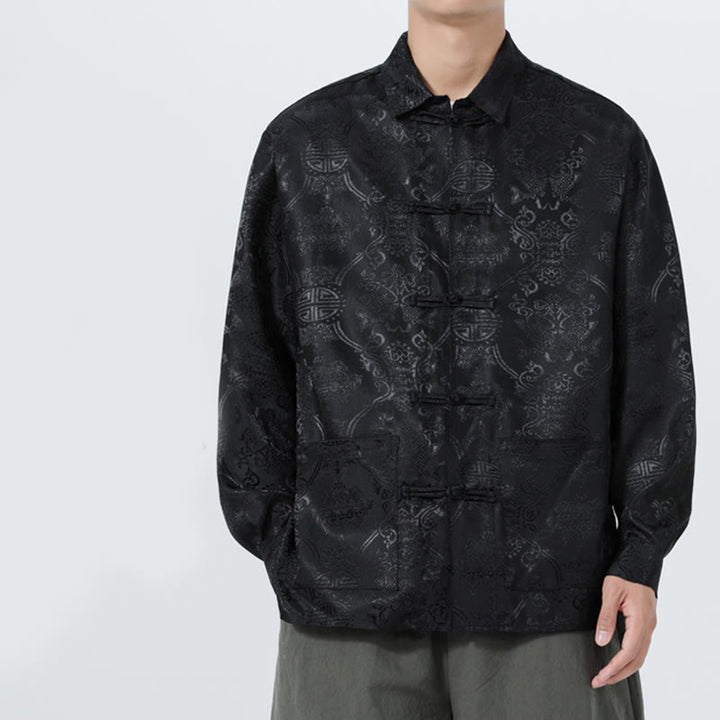 Traje Tang para hombre, chaqueta de manga larga con solapa jacquard de primavera con estampado de Buddha Stones de rana y bolsillos. - image 11