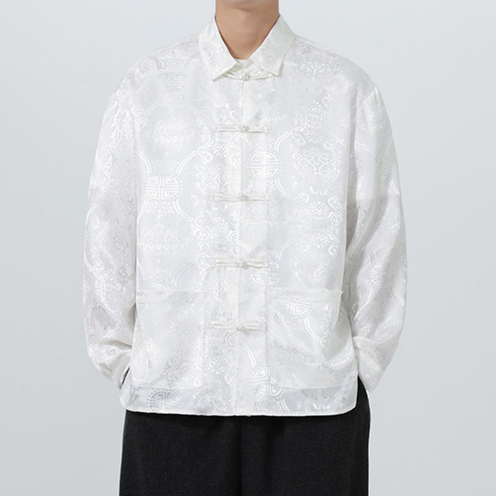 Traje Tang para hombre, chaqueta de manga larga con solapa jacquard de primavera con estampado de Buddha Stones de rana y bolsillos. - image 28