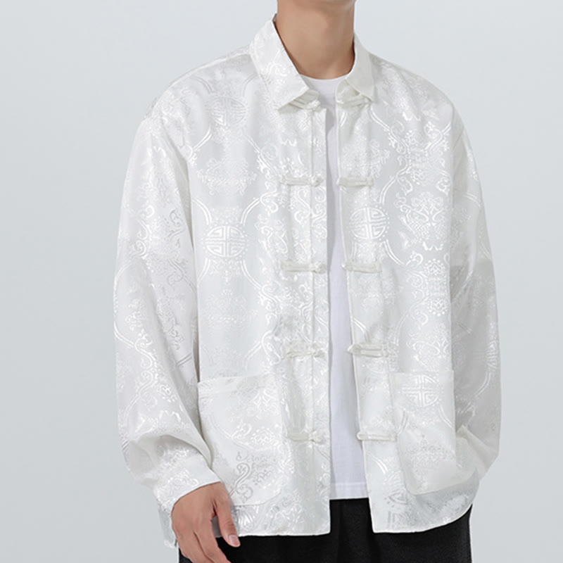 Traje Tang para hombre, chaqueta de manga larga con solapa jacquard de primavera con estampado de Buddha Stones de rana y bolsillos. - image 26