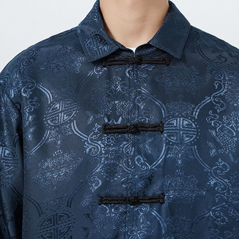 Traje Tang para hombre, chaqueta de manga larga con solapa jacquard de primavera con estampado de Buddha Stones de rana y bolsillos. - image 7