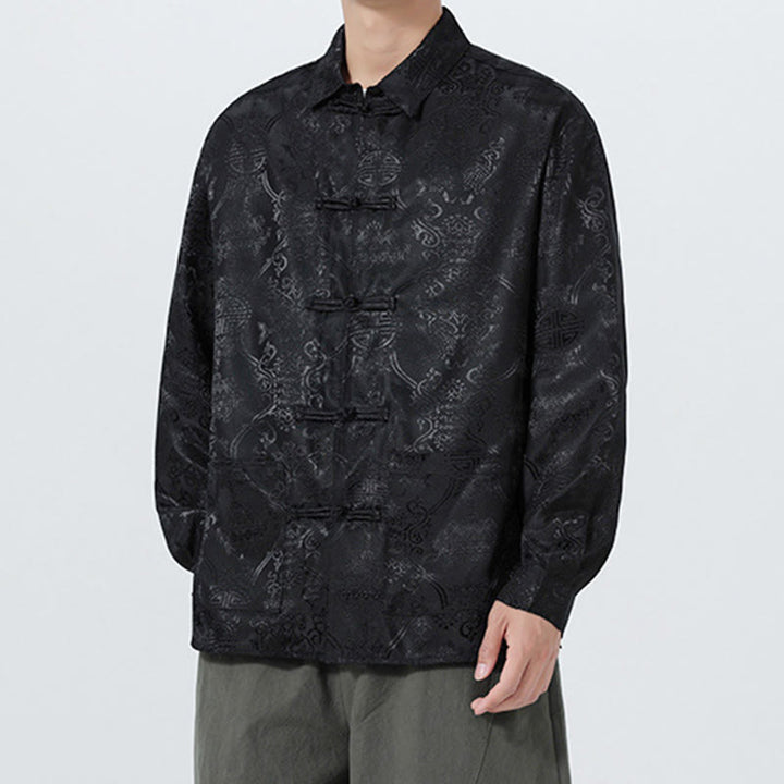 Traje Tang para hombre, chaqueta de manga larga con solapa jacquard de primavera con estampado de Buddha Stones de rana y bolsillos. - image 15