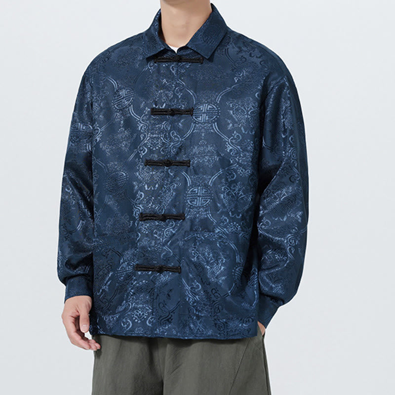 Traje Tang para hombre, chaqueta de manga larga con solapa jacquard de primavera con estampado de Buddha Stones de rana y bolsillos. - image 2