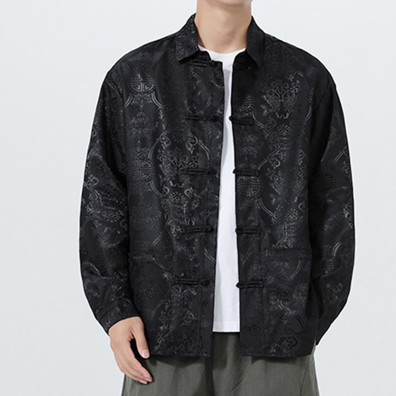 Traje Tang para hombre, chaqueta de manga larga con solapa jacquard de primavera con estampado de Buddha Stones de rana y bolsillos. - image 14