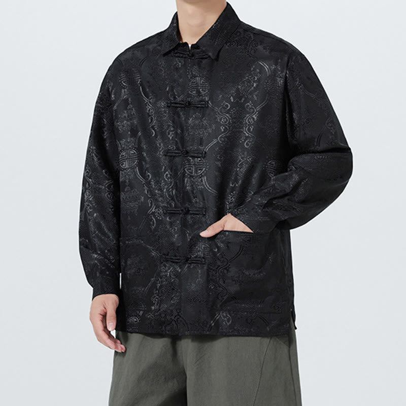 Traje Tang para hombre, chaqueta de manga larga con solapa jacquard de primavera con estampado de Buddha Stones de rana y bolsillos. - image 12