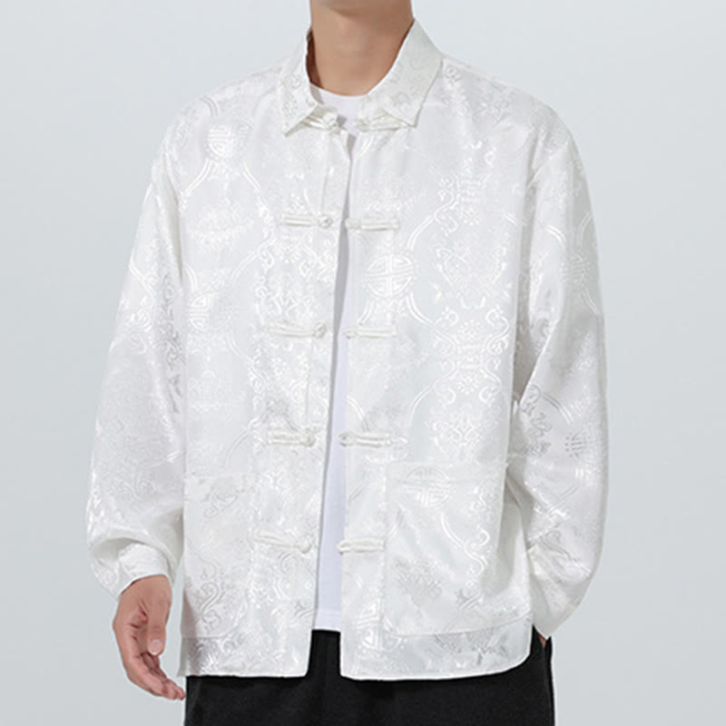 Traje Tang para hombre, chaqueta de manga larga con solapa jacquard de primavera con estampado de Buddha Stones de rana y bolsillos. - image 21