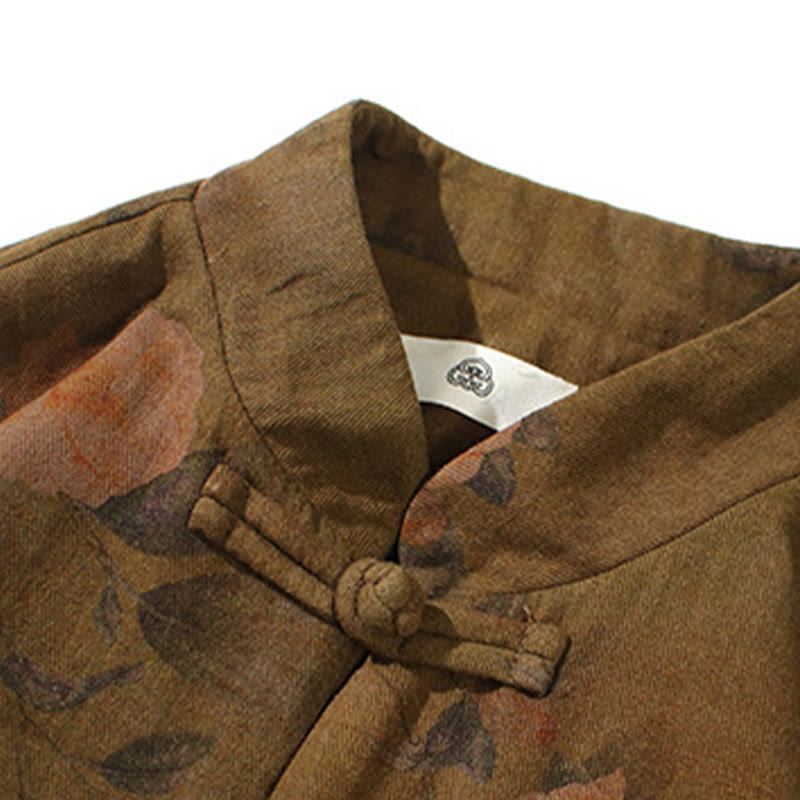 Chaqueta de algodón de manga larga para hombre con estampado floral primaveral y botones de rana chinos, con Buddha Stones. - image 20