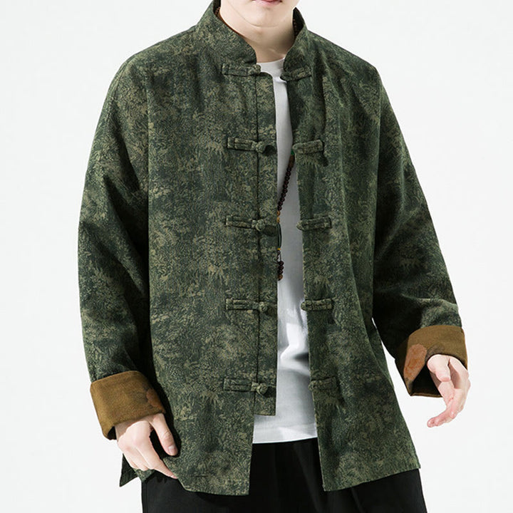 Chaqueta de algodón de manga larga para hombre con estampado floral primaveral y botones de rana chinos, con Buddha Stones. - image 8