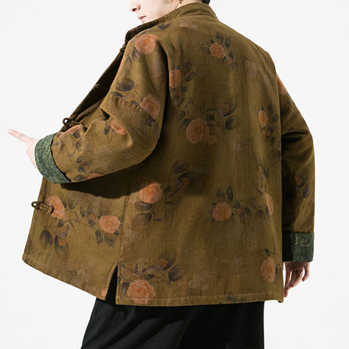Chaqueta de algodón de manga larga para hombre con estampado floral primaveral y botones de rana chinos, con Buddha Stones. - image 16