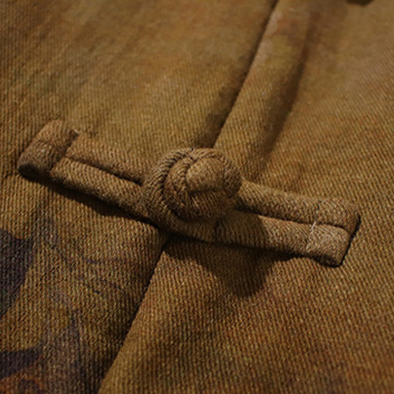 Chaqueta de algodón de manga larga para hombre con estampado floral primaveral y botones de rana chinos, con Buddha Stones. - image 21