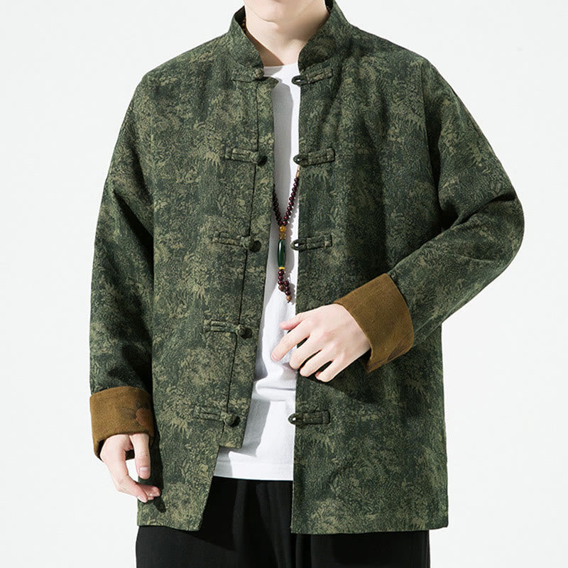Chaqueta de algodón de manga larga para hombre con estampado floral primaveral y botones de rana chinos, con Buddha Stones. - image 5