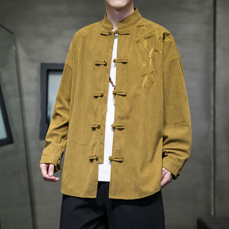 Chaqueta de pana de algodón de manga larga con botones de rana para hombre, bordada con Buddha Stones, estilo chino, de bambú, primavera - Vara de oro - US/UK/AU48，EU58(5XL) - image 7