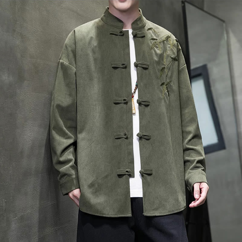 Chaqueta de pana de algodón de manga larga con botones de rana para hombre, bordada con Buddha Stones, estilo chino, de bambú, primavera - image 4