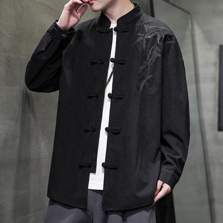 Chaqueta de pana de algodón de manga larga para hombre con bordado chino de bambú y Buddha Stones de primavera. - image 36